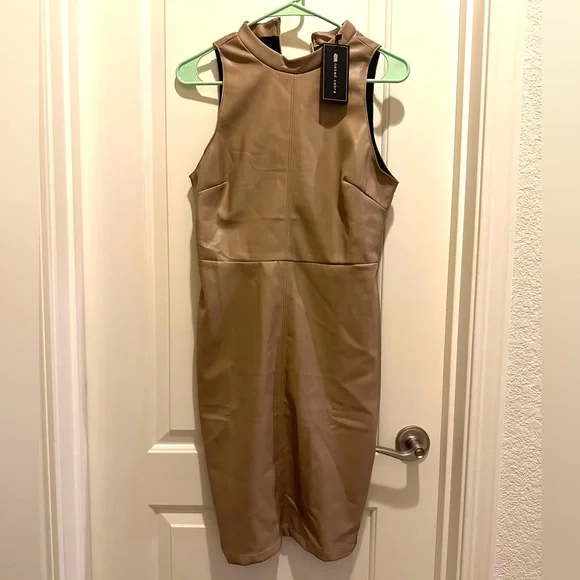 Naked Zebra Tan Vegan Leather Dress - Picture 3 of 4